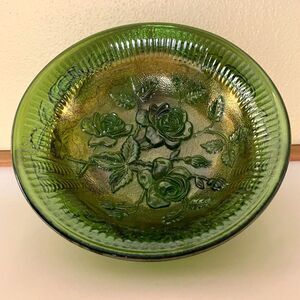 Imperial Glass helios green open rose bowl